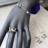 Елегантен сребърен комплект сребро 925 гривна пръстен обеци с пеперуди . Сребърен комплект с камъни сиви опушени циркониий .